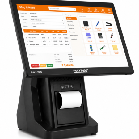 Raze B88 Core i3, 8GB, 128GB mSATA, Touch Screen Point of Sale Billing Machine